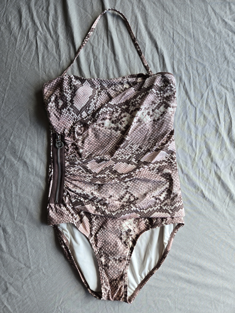 🔥 MICHAEL Michael Kors Snake-Print Zip One-Piece Swimsuit - Size 10
